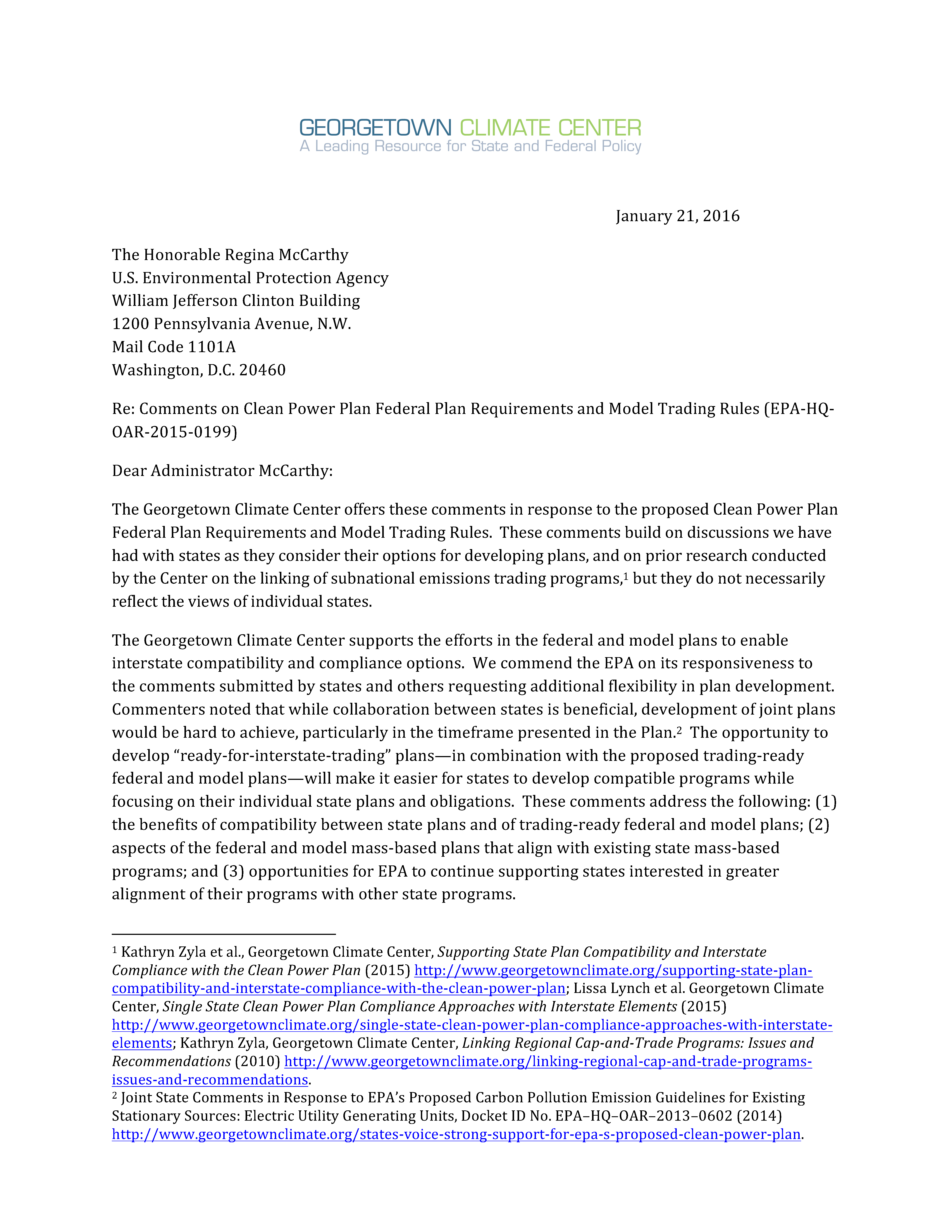 Comments on Clean Power Plan Federal Plan Requirements and Model Trading Rules